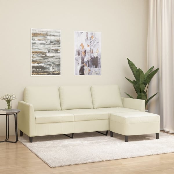 vidaXL 3-personers sofa med fodskammel 180 cm kunstlæder cremefarvet