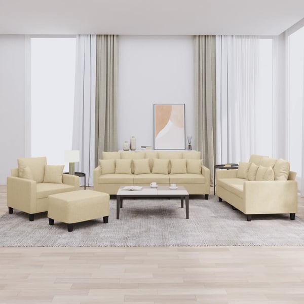 vidaXL sofasæt 4 dele med puder stof cremefarvet