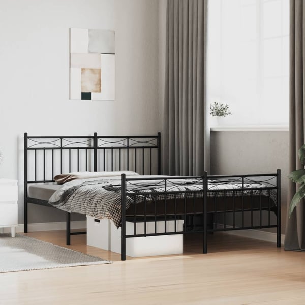 vidaXL Sengeramme i metall med hode- og fotgavl svart 135x190 cm