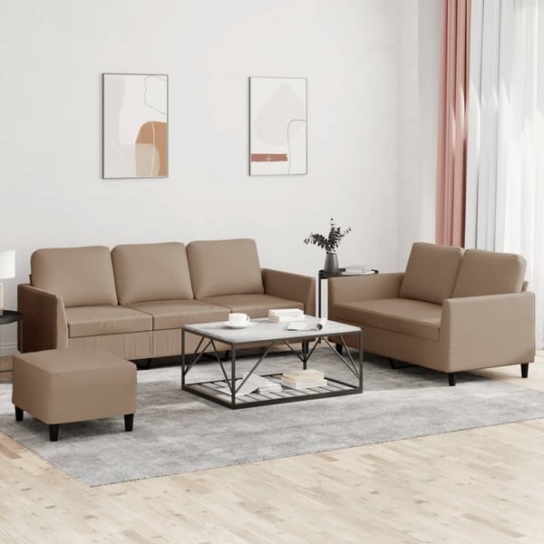 vidaXL sofasæt 3 dele med hynder kunstlæder cappuccinofarvet