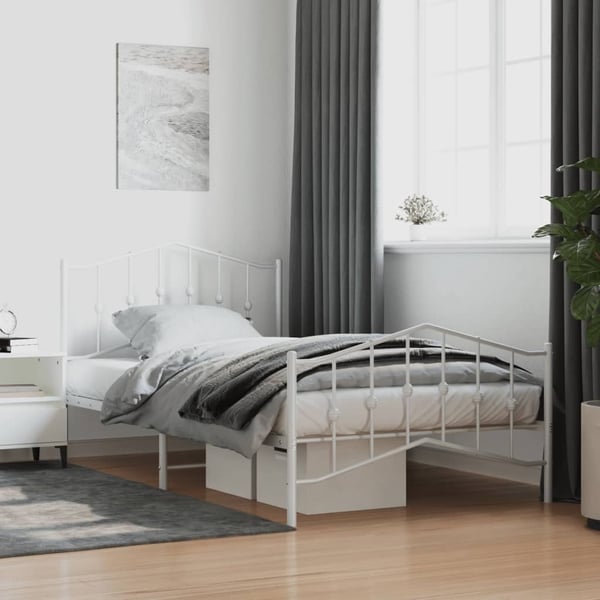 vidaXL Sengeramme i metall med hode- og fotgavl hvit 100x200 cm