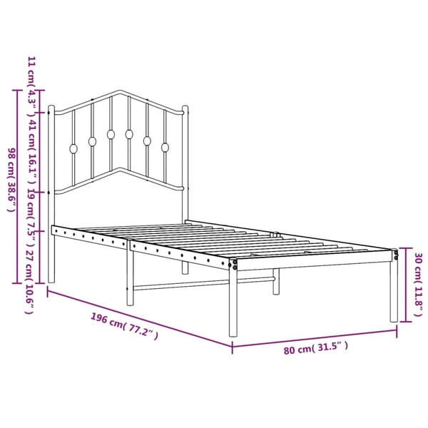 vidaXL Sengeramme i metall uten madrass med hodegavl hvit 75x190 cm