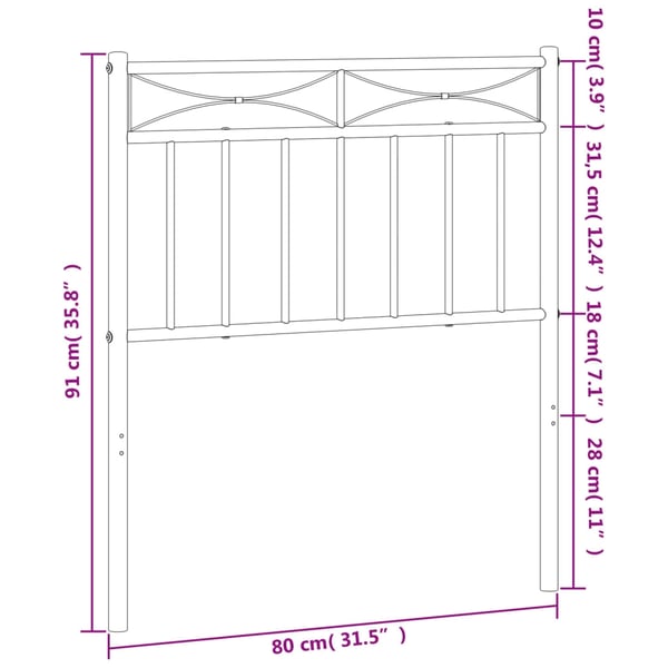vidaXL Utskiftbar sengegavl i metall svart 75 cm