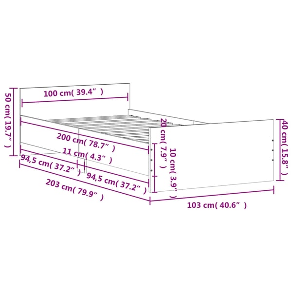 vidaXL Sengeramme grå sonoma 100x200 cm konstruert tre