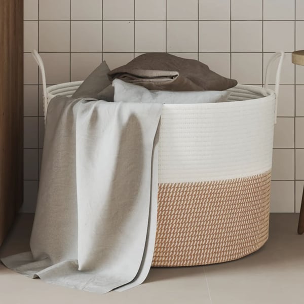 vidaXL opbevaringskurv Ø51x33 cm bomuld brun og hvid