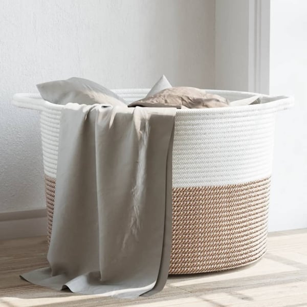 vidaXL vasketøjskurv Ø55x36 cm bomuld brun og hvid