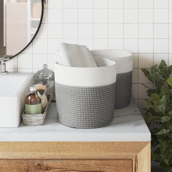 vidaXL Förvaringskorgar 2 st grå och vit Ø28x28 cm bomull