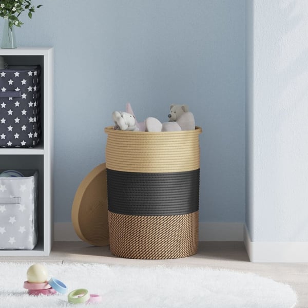 vidaXL Oppbevaringskurv med lokk svart og beige Ø37x50 cm Bomull