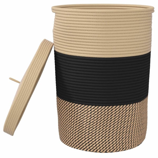 vidaXL Oppbevaringskurv med lokk svart og beige Ø37x50 cm Bomull
