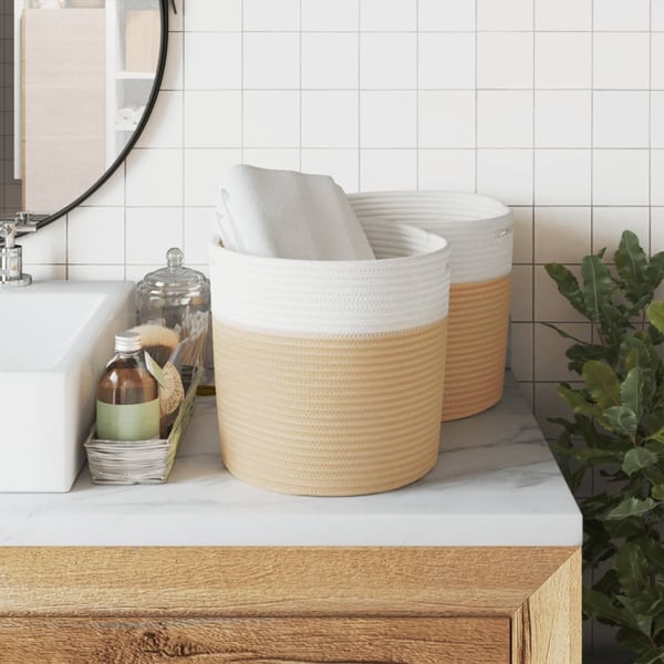 vidaXL opbevaringskurve 2 stk. Ø28x28 cm bomuld beige og hvid