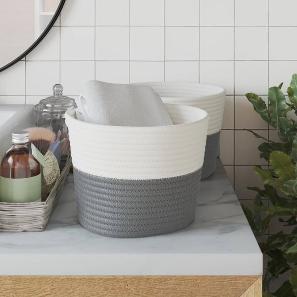 vidaXL opbevaringskurve 2 stk. Ø24x18 cm bomuld grå og hvid