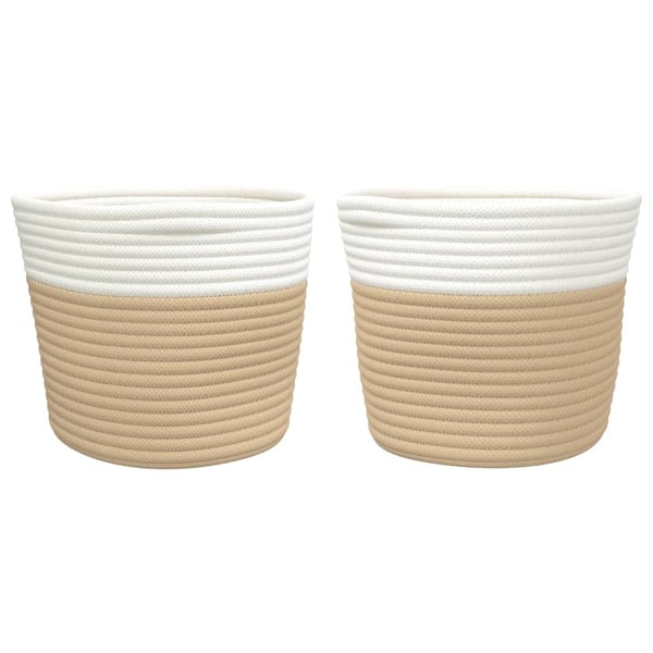 vidaXL Förvaringskorgar 2 st beige och vit Ø24x18 cm bomull