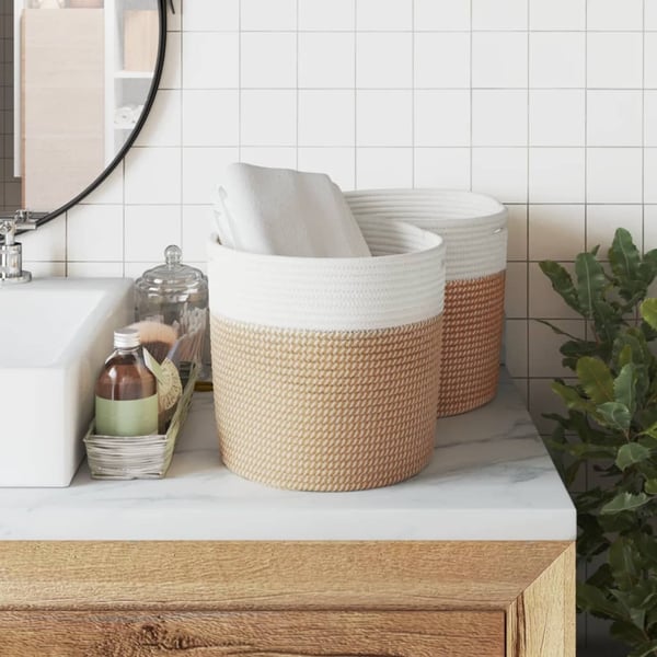 vidaXL opbevaringskurve 2 stk. Ø28x28 cm bomuld brun og hvid