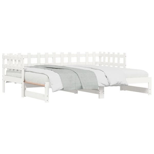 vidaXL Uttrekkbar dagseng hvit 2x(90x190) cm heltre furu