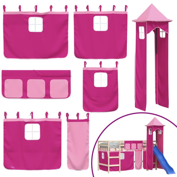 vidaXL Gardiner for køyeseng med tårn rosa polyester