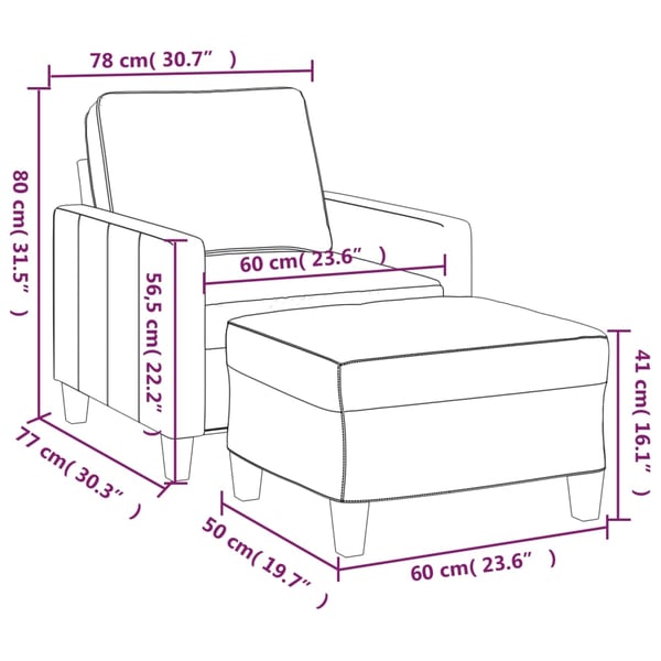 vidaXL sofastol med fodskammel 60 cm stof vinrød