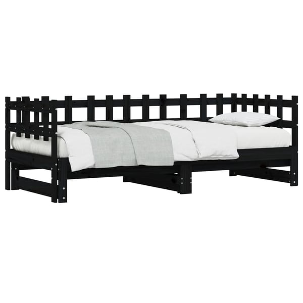 vidaXL Uttrekkbar dagseng svart 2x(80x200) cm heltre furu
