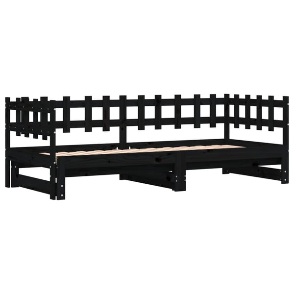 vidaXL Uttrekkbar dagseng svart 2x(80x200) cm heltre furu