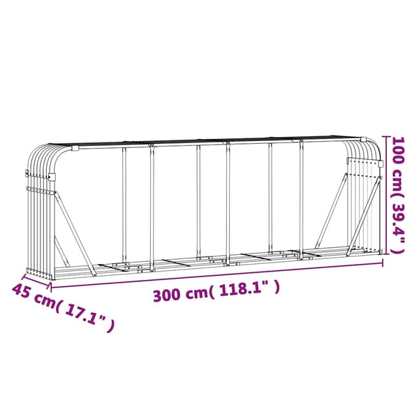 vidaXL brændestativ 300x45x100 cm galvaniseret stål antracitgrå