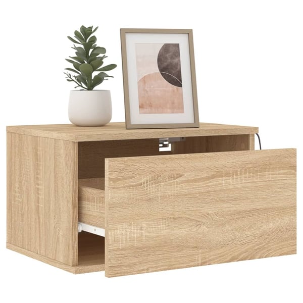vidaXL Vegghengte nattbord med LED-lys 2 stk sonoma eik