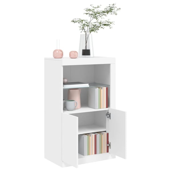 vidaXL Sideskap med LED-lys hvit konstruert tre