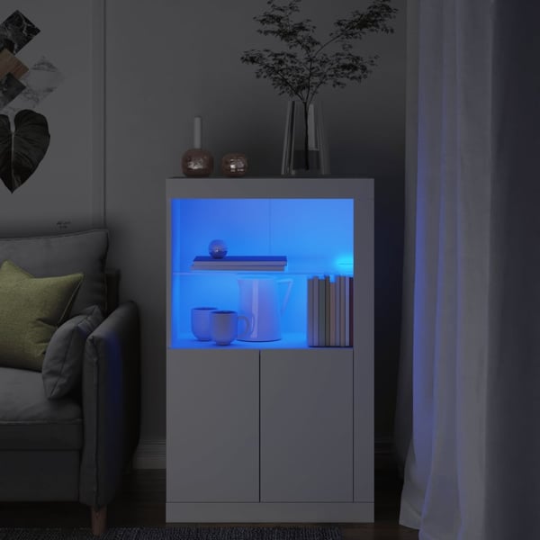 vidaXL Sideskap med LED-lys hvit konstruert tre
