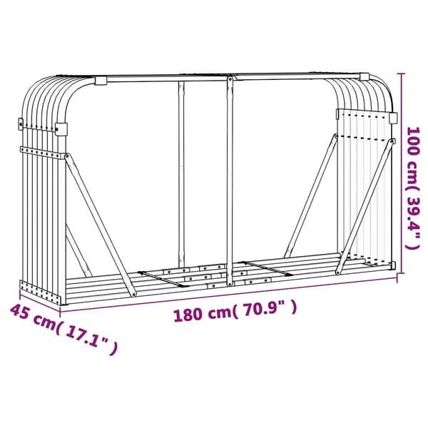 vidaXL Vedholder sølv 180x45x100 cm galvanisert stål