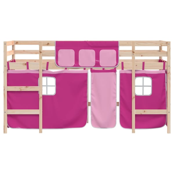 vidaXL højseng med gardiner 80x200 cm massivt fyrretræ pink