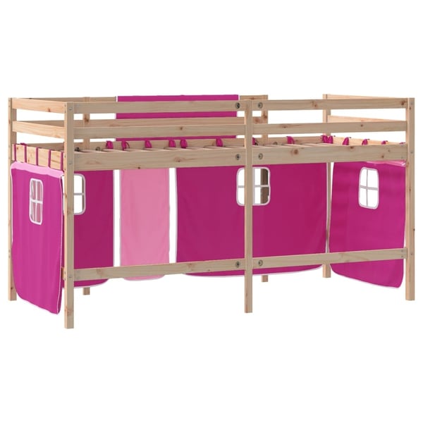 vidaXL højseng med gardiner 80x200 cm massivt fyrretræ pink