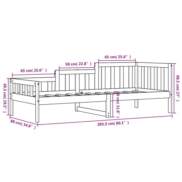 vidaXL Dagseng svart 80x200 cm heltre furu