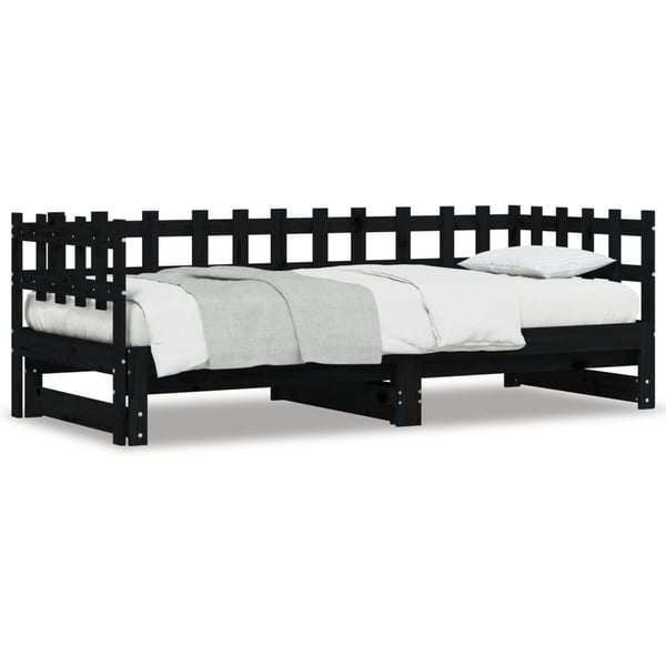 vidaXL Uttrekkbar dagseng svart 2x(90x200) cm heltre furu