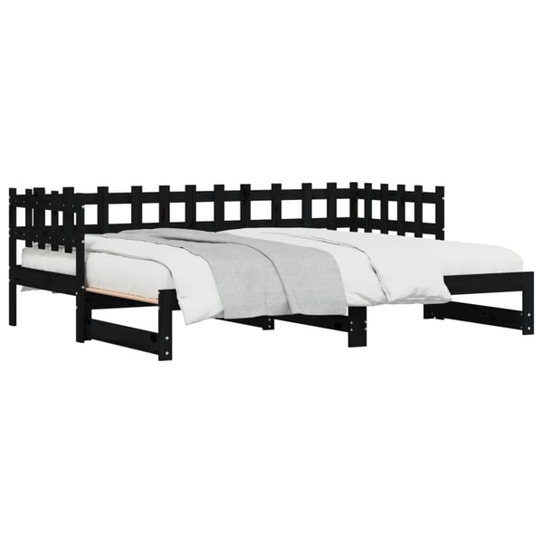 vidaXL Uttrekkbar dagseng svart 2x(90x200) cm heltre furu