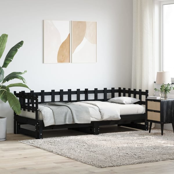 vidaXL Uttrekkbar dagseng svart 2x(90x200) cm heltre furu