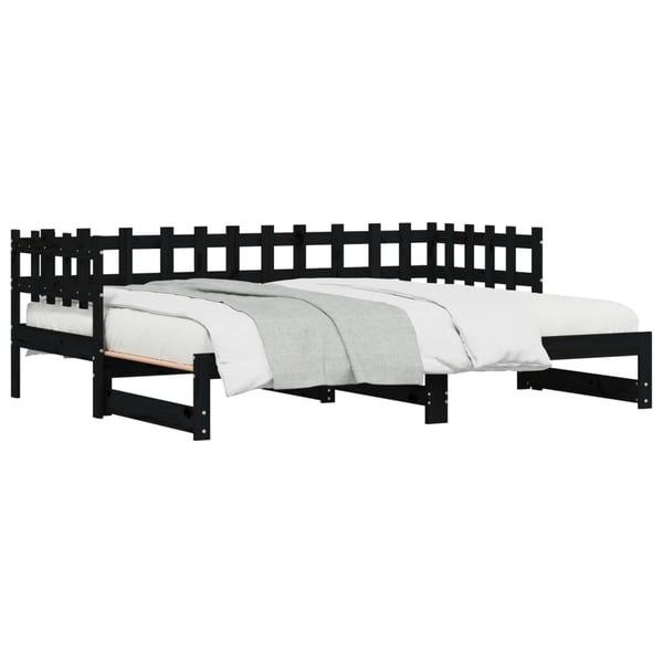 vidaXL Uttrekkbar dagseng svart 2x(90x190) cm heltre furu