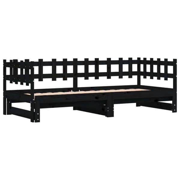 vidaXL Uttrekkbar dagseng svart 2x(90x190) cm heltre furu