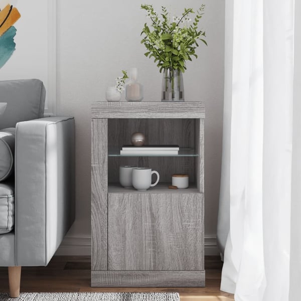 vidaXL Sivukaappi LED-valoilla harmaa Sonoma tekninen puu