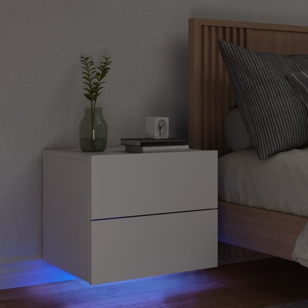 vidaXL væghængt sengebord med LED-lys hvid
