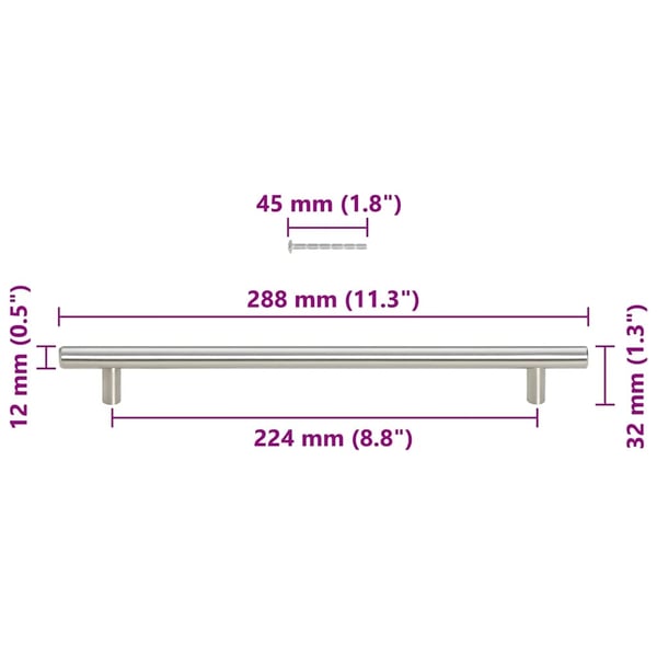 vidaXL skabshåndtag 5 stk. 224 mm rustfrit stål sølvfarvet