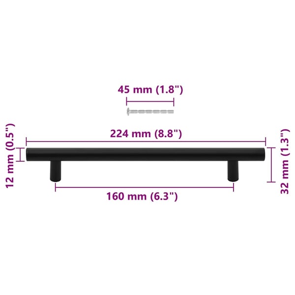 vidaXL Skåphandtag 10 st svart 160 mm rostfritt stål
