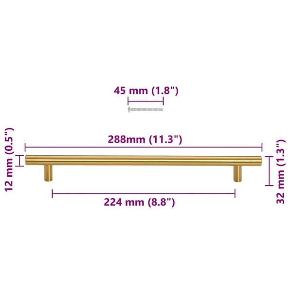 vidaXL skabshåndtag 5 stk. 224 mm rustfrit stål guldfarvet