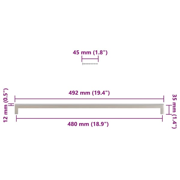 vidaXL skabshåndtag 5 stk. 480 mm rustfrit stål sølvfarvet