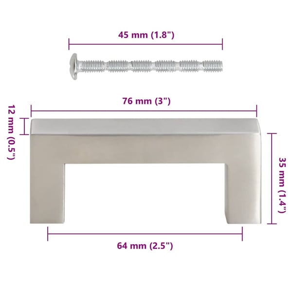 vidaXL skabshåndtag 10 stk. 64 mm rustfrit stål sølvfarvet