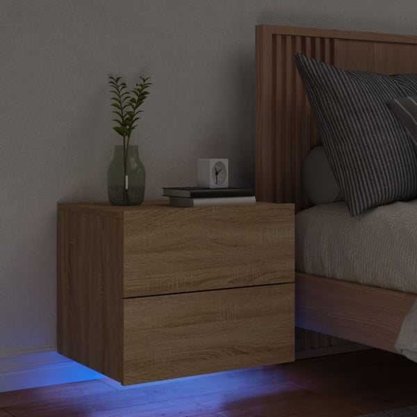 vidaXL væghængt sengebord med LED-lys sonoma-eg
