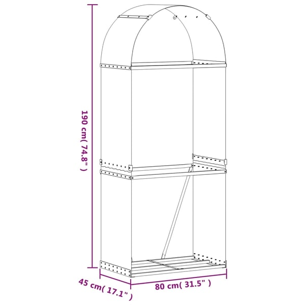 vidaXL brændestativ 80x45x190 cm galvaniseret stål brun