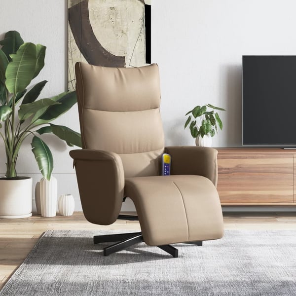 vidaXL massagestol med fodstøtte kunstlæder cappuccinofarvet