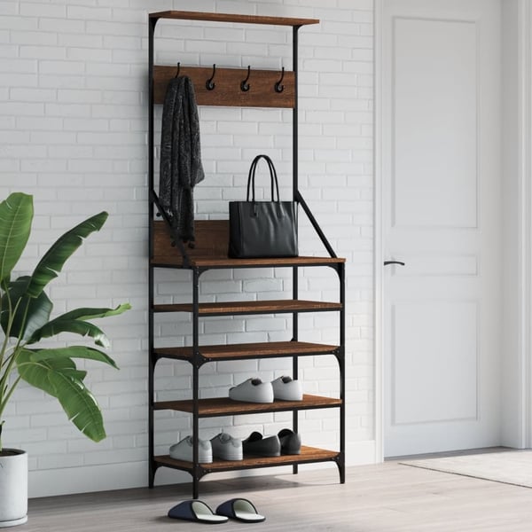 vidaXL Klesstativ med skooppbevaring brun eik 70x34x184 cm