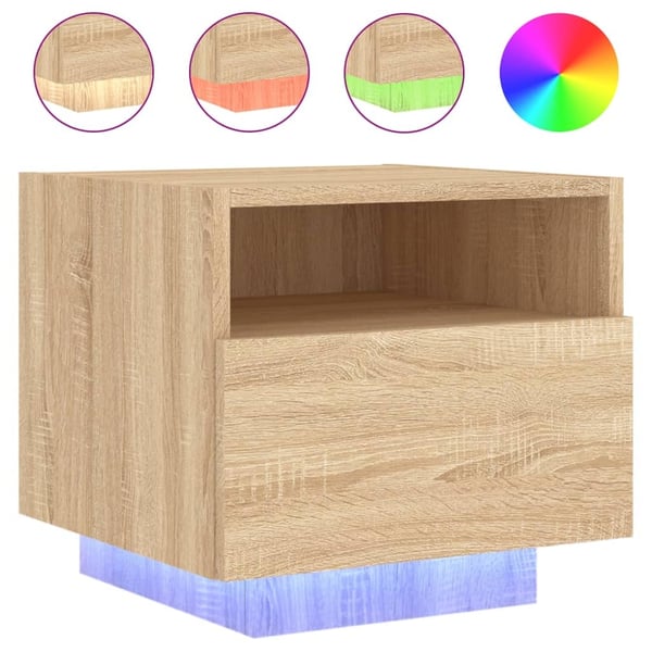 vidaXL sengebord med LED-lys 40x39x37 cm sonoma-eg