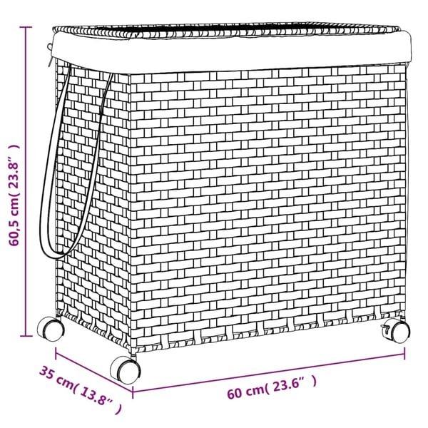 vidaXL vasketøjskurv med hjul 60x35x60,5 cm rattan grå