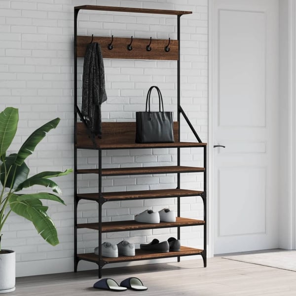 vidaXL Klesstativ med skooppbevaring brun eik 90x34x184 cm