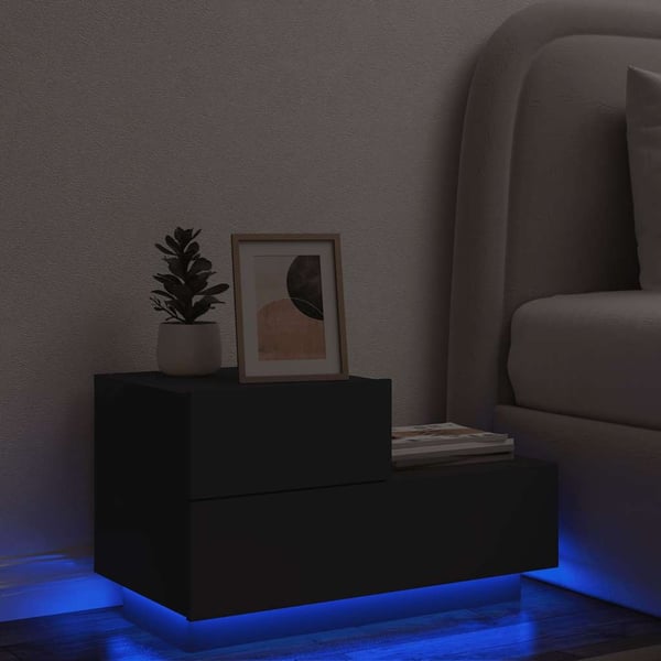vidaXL sengebord med LED-lys 70x36x40,5 cm sort